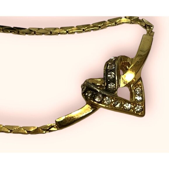 DIOR 80s-90s Germany Heart Necklace Gold Tone Rhinestone Made in Germany *READ* - Picture 4 of 7